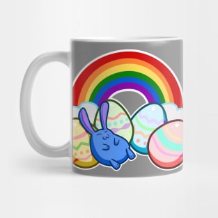 Easter Rainbow Blue Bunny Rabbit Sleeping On Colorful Eggs Mug